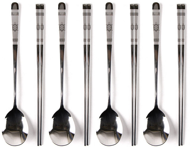 윌리브 국산 스텐 거북이 수저세트, 실버, 숟가락 + 젓가락, 4세트