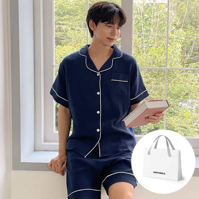 어나더디 커플용 반팔 데일리 요루면 파자마 세트 + 선물패키지 세트