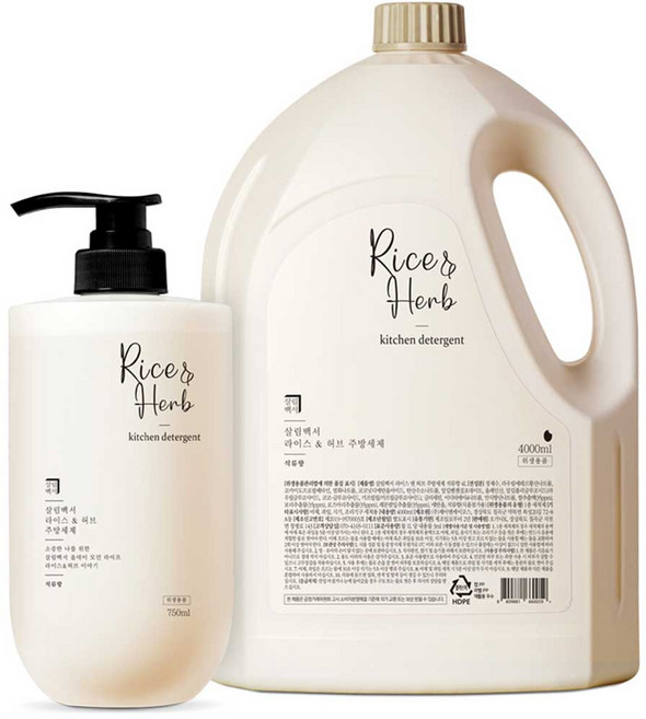 살림백서 라이스 앤 허브 주방세제 석류향 본품 750ml + 리필 4L 세트, 1세트