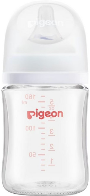 pigeon 貝親 三代母乳實感玻璃奶瓶, 純淨白, 160ml, 1個