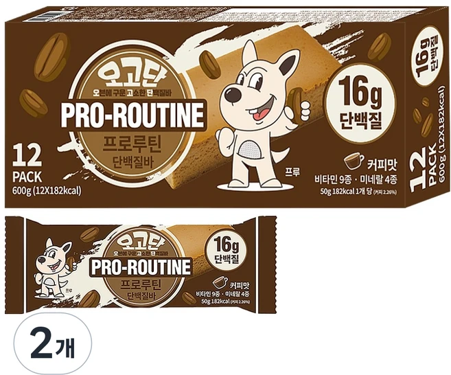 프로루틴 오고단 오븐에 구운 단백질바 커피맛 12p, 600g, 2개 - 쿠팡