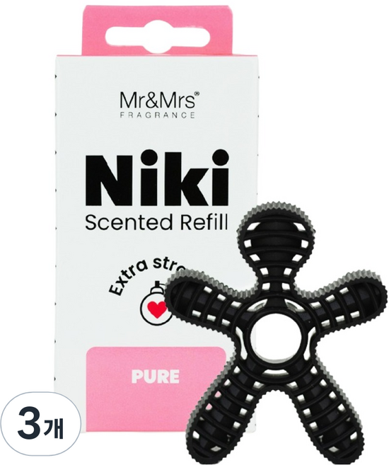 Mr&Mrs FRAGRANCE Niki 車用芳香劑 補充包, 純淨, 3個