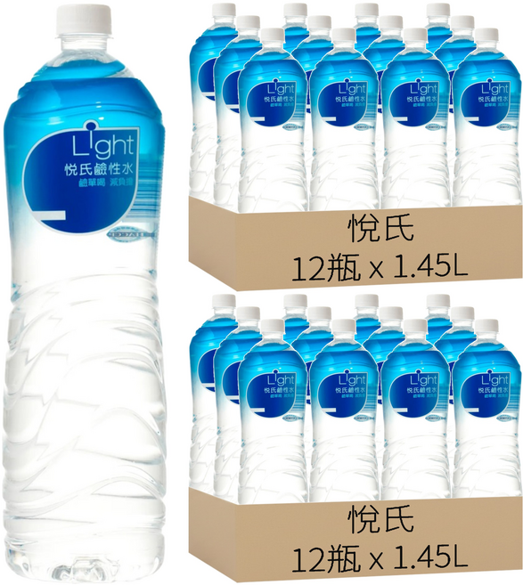 悅氏 Light鹼性水, 1.45L, 24瓶
