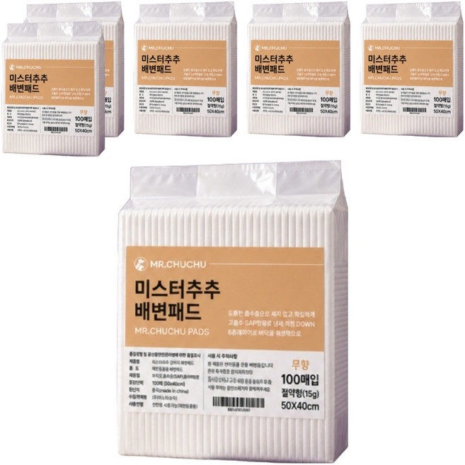 미스터추추 강아지 배변패드 무향 15g, 100개입, 6개