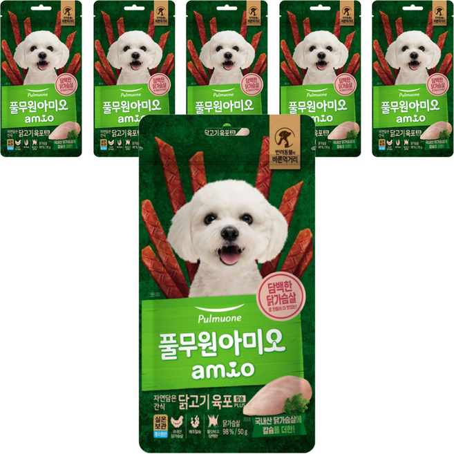 풀무원아미오 강아지 자연담은 육포 칼슘PLUS, 닭가슴살, 50g, 6개
