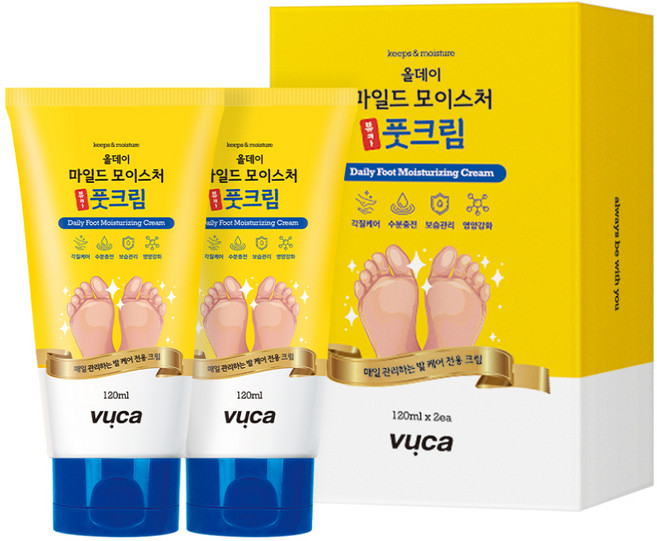 뷰카 올데이 마일드 모이스처 풋크림, 2개입, 1개, 120ml