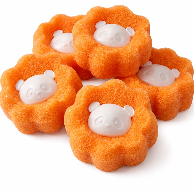 필수플러스 곰돌이 머리카락제거 스펀지 세탁볼, 오렌지, 5개