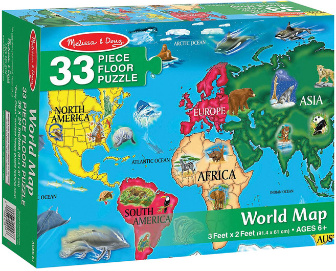 Melissa&Doug 瑪莉莎 地板拼圖 世界地圖, 33片, 1組