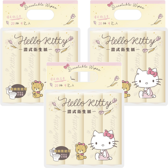 Hello Kitty 凱蒂貓 濕式濕紙巾 200 x 150mm, 4包, 3袋