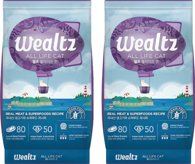 Wealtz 維爾滋 全齡貓 天然無穀寵物乾糧, 1.2kg, 2袋, 新鮮雞肉 + 脫水雞肉