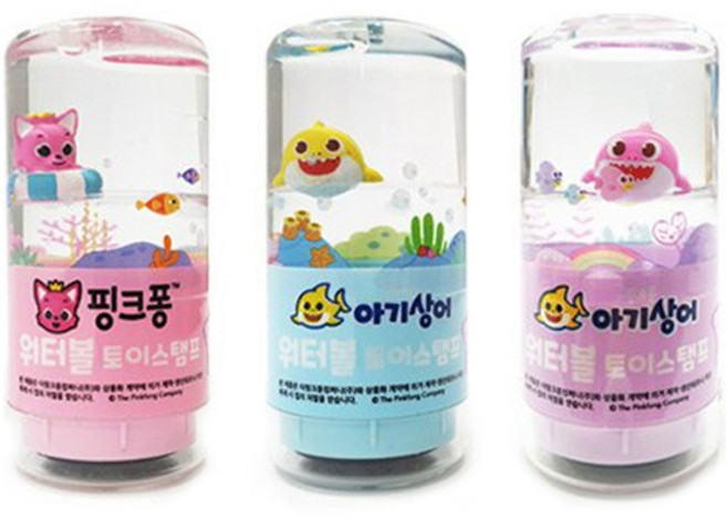 핑크퐁 아기상어 워터볼 토이스탬프 3종 칭찬 만년 도장 No.1, 빨간색, 초록색, 보라색, 1세트