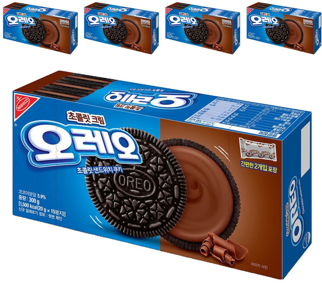 오레오 초콜릿 샌드위치 쿠키 초콜릿 크림, 300g, 5개