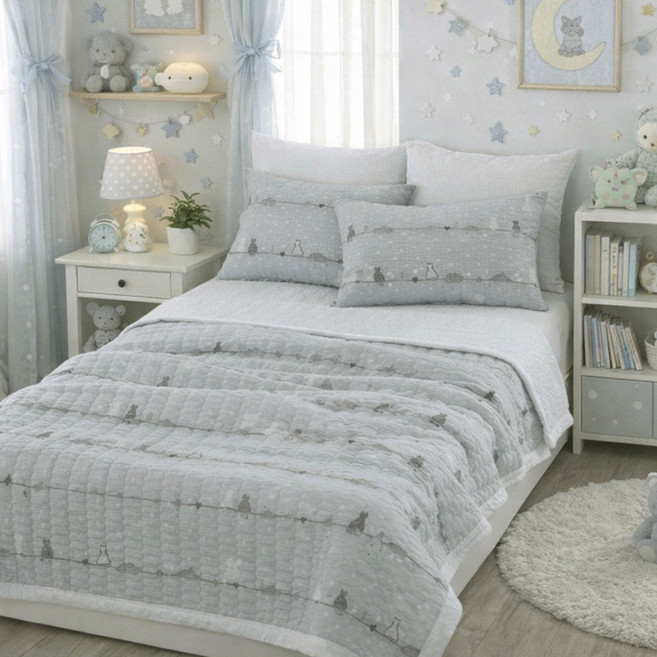 지베딩 고양이의꿈 시어서커 여름침구 풀세트