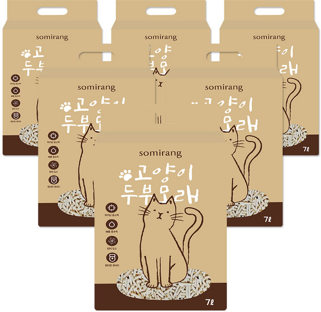 소미랑 응고형 고양이 두부 모래, 7L, 6개, 오리지널