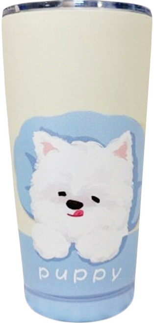 Mega 韓風狗狗系列304不鏽鋼冰霸杯 西施犬, 西施犬 米色 + 白色 + 藍色, 550ml, 1個
