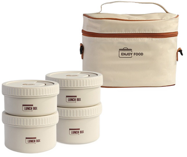 316不鏽鋼保溫餐盒四件組 附保溫袋 食品級PP外殼 密封防漏設計, 1組