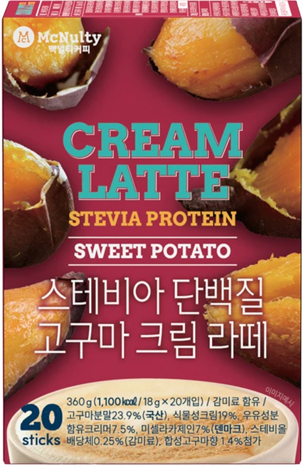 맥널티커피 스테비아 단백질 고구마 크림 라떼, 1개, 20개입, 18g - 쿠팡