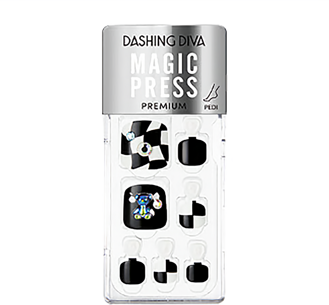 DASHING DIVA Magic Press 足部美甲貼, 黑白格紋熊款, 1組