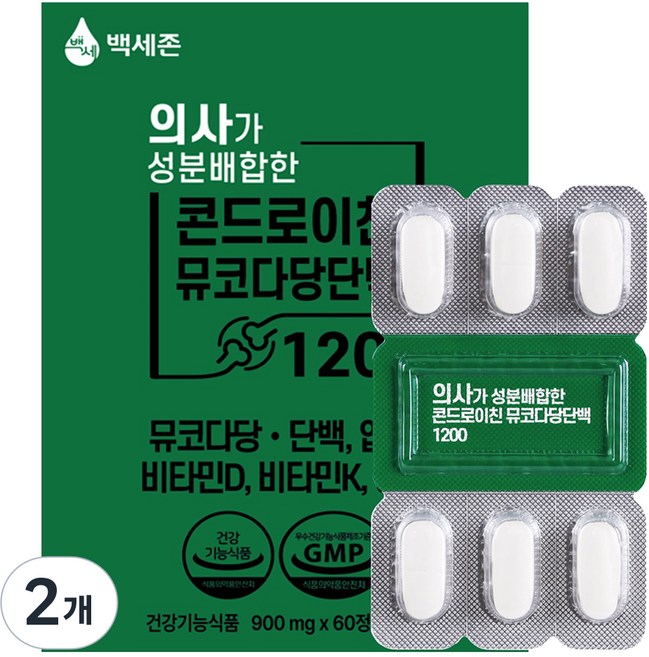 백세존 의사가 성분배합한 저분자 복합 콘드로이친 뮤코다당단백 1200 54g, 60정, 2개