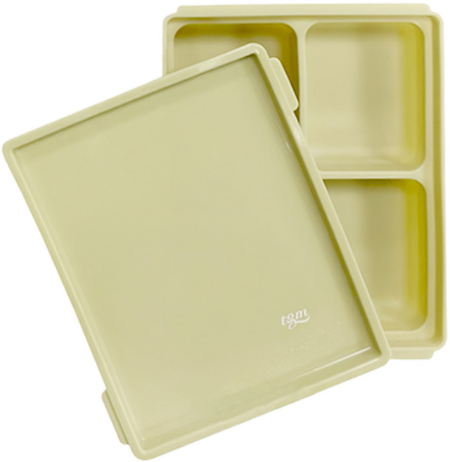 tgm 馬卡龍白金矽膠副食品4格分裝盒 每格70ml, 280ml, 橄欖綠, 1個