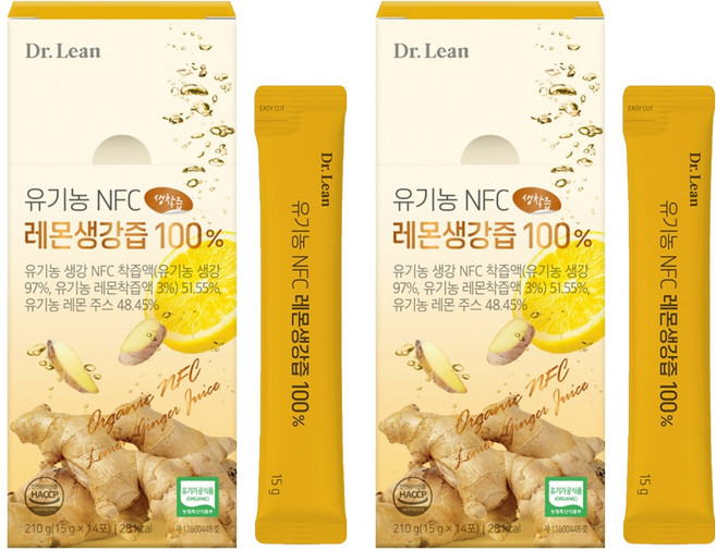 닥터린 유기농 NFC 레몬생강즙 100%, 210g, 2개