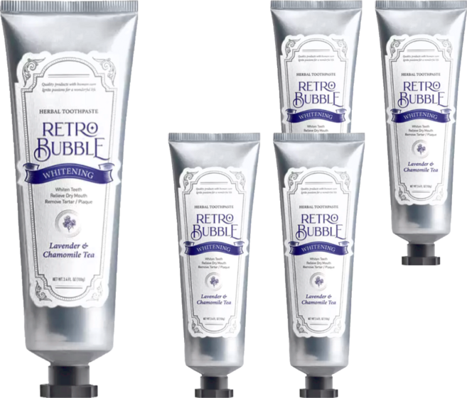 RETRO BUBBLE 淨化亮白草本精品無氟牙膏, 100g, 5條