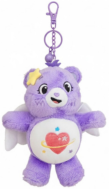 Care Bears 彩虹熊 療癒立體小翅膀造型絨毛公仔鑰匙圈掛飾 肚子精美圖案 安心材質 舒適柔軟 填充飽滿 同色系合金掛扣 方便攜帶, 紫色, 1個, 18cm