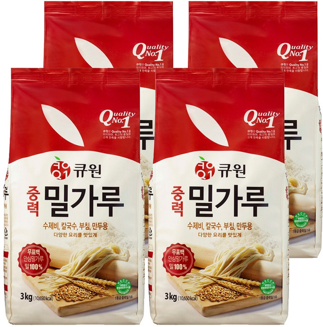 큐원 다목적용 중력 밀가루, 3kg, 4개