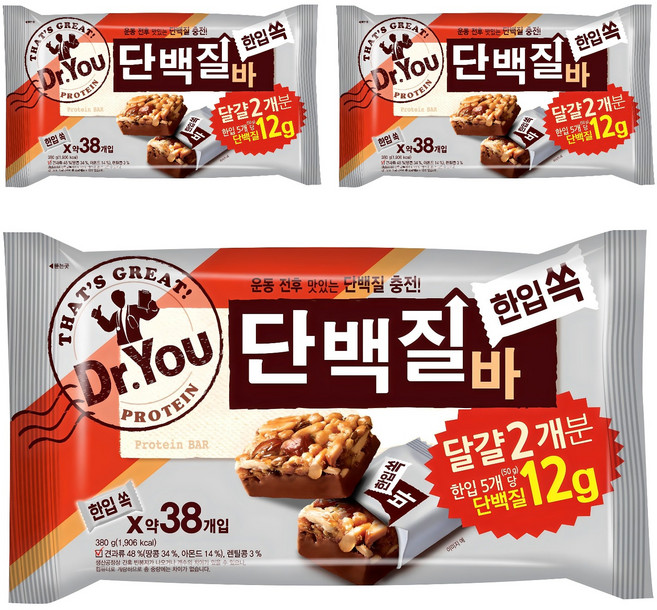 닥터유 단백질바, 380g, 3개