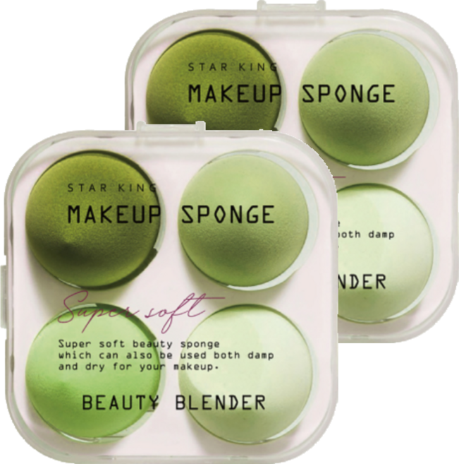 STAR KING 星之冠 修容美妝蛋組 乾濕兩用 柔軟親膚 多角度上妝, 綠色系, 2組