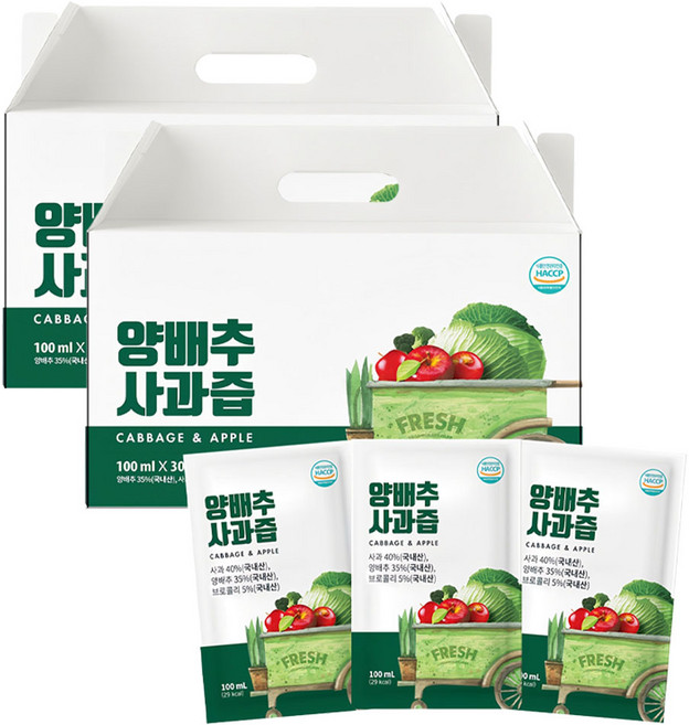 유기농마루 정품 양배추사과즙 30p, 3L, 2박스