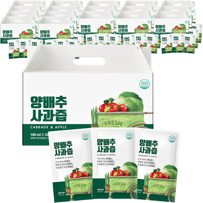 유기농마루 정품 양배추사과즙 30p, 3L, 18개