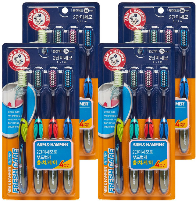 암앤해머 프레쉬케어 베이킹소다 2단미세모 칫솔, 4개입, 4개
