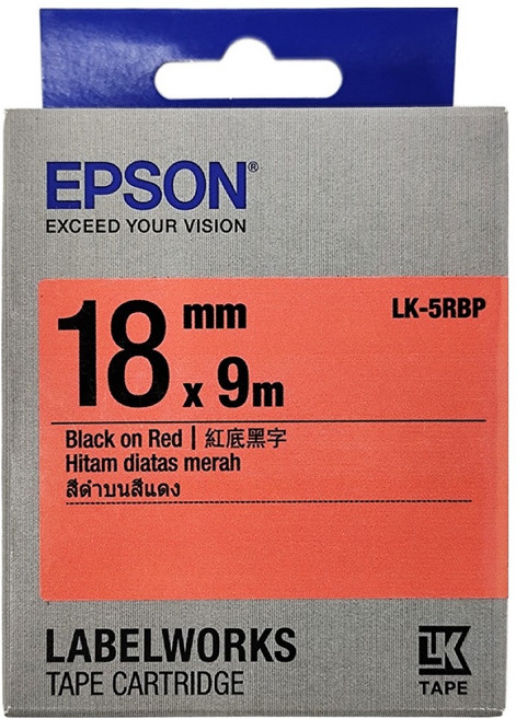 EPSON 台灣公司貨 標籤帶 C53S655403 LK-5RBP 18mm, 紅底黑字, 9m
