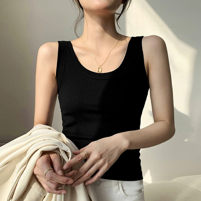 엘쏘 여성용 슬림핏 라운드넥 나시