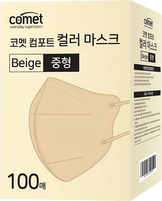 comet 舒適單色鳥嘴型口罩 M, 100片, 1盒, 米色