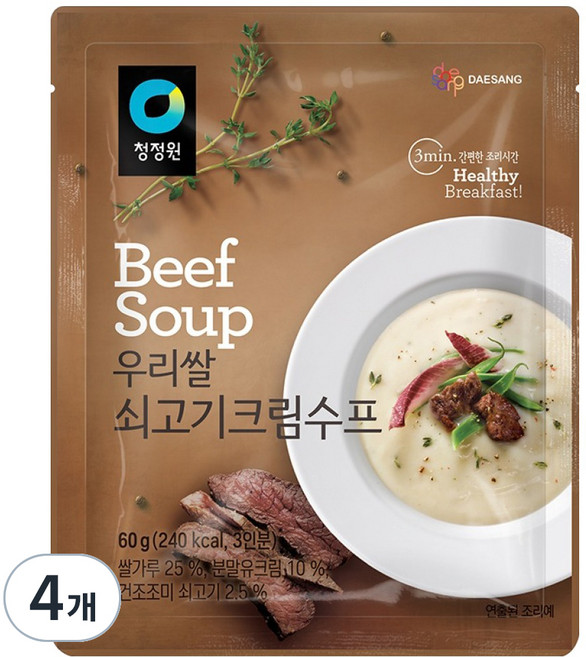 청정원 우리쌀 쇠고기크림수프, 60g, 4개