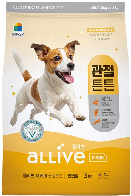 대주펫푸드 강아지 올리브 더케어 기능성 사료, 3kg, 1개, 뼈/관절강화