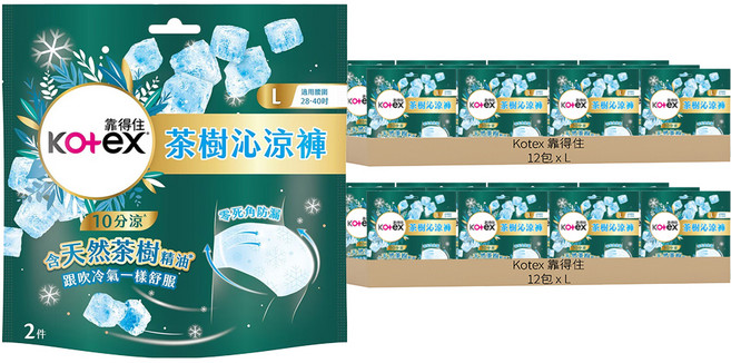 Kotex 靠得住 茶樹沁涼褲 褲型衛生棉, L(28~40吋), 2片, 24包