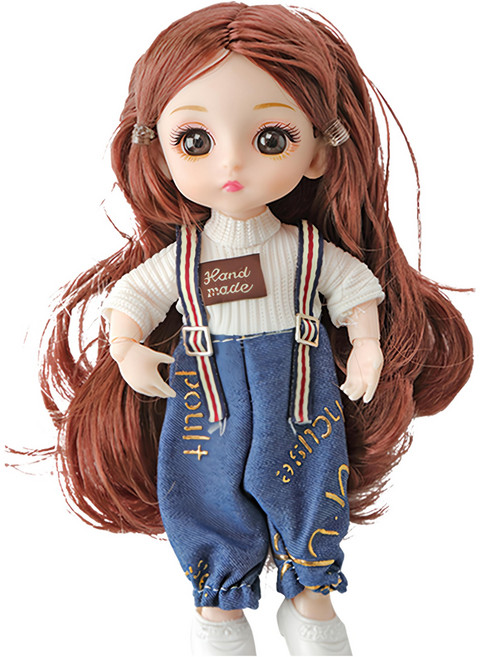 Celia 6吋13關節可動娃娃 3歲以上, 6吋, 阿爾瑪 咖啡色 + 白色 + 藍色, 1個