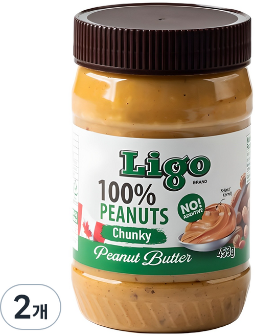 리고 100% 땅콩버터 청키, 453g, 2개