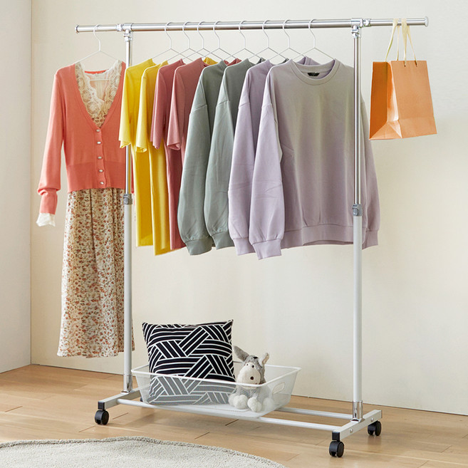 피에스산업 업그레이드 이동식 행거 1단 B, 아이보리