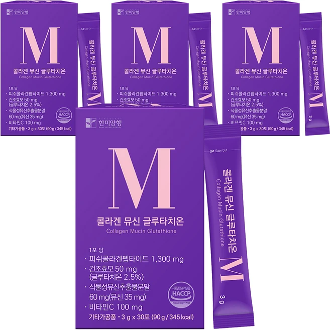 한미양행 콜라겐 뮤신 글루타치온 30p, 90g, 4개 - 쿠팡