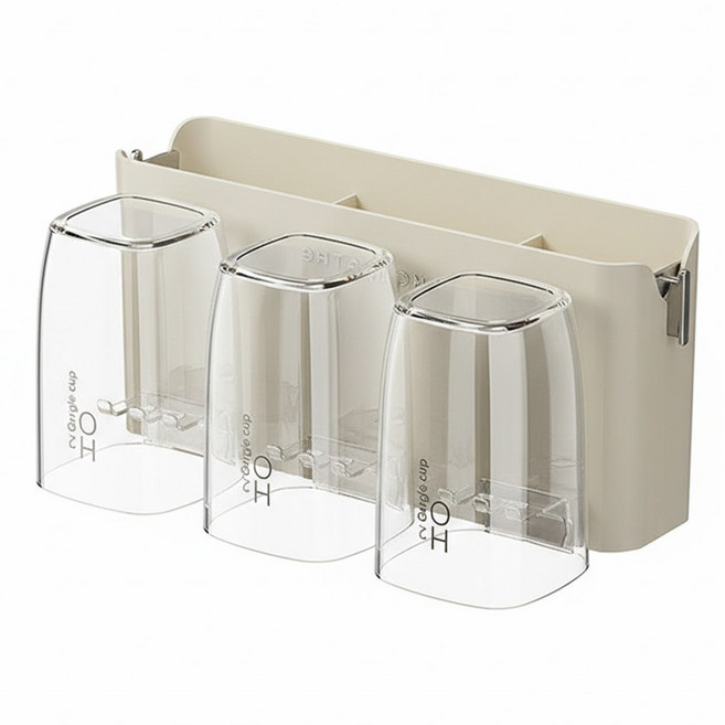Mass 輕奢風極致簡約牙刷漱口杯架 附漱口杯 3個, 透明色, 1組
