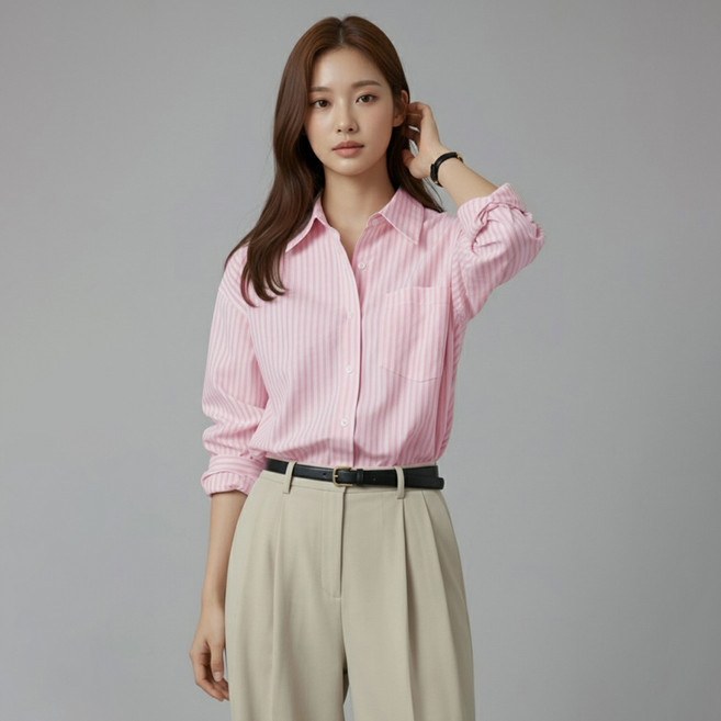 페이퍼먼츠 여성용 블리 루즈핏 스트라이프 긴팔 셔츠 13703