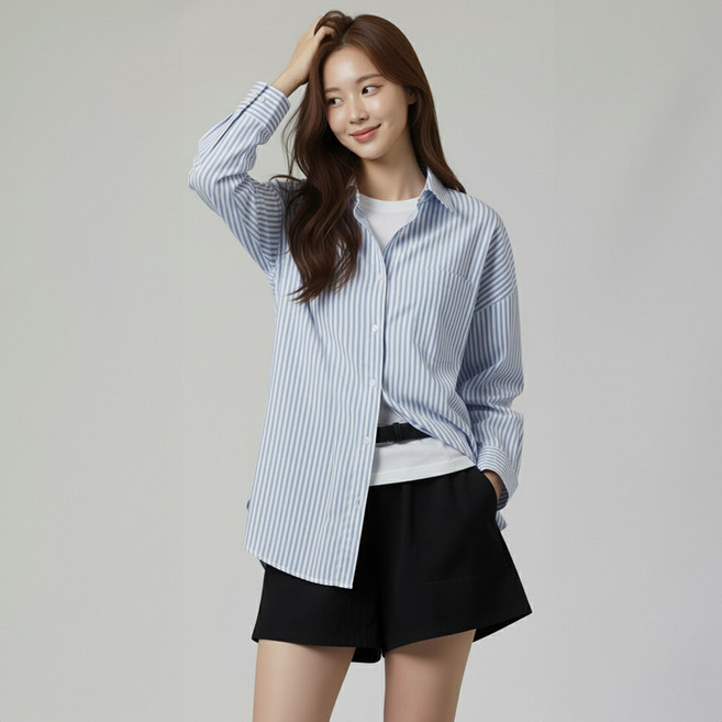 페이퍼먼츠 여성용 블리 루즈핏 스트라이프 긴팔 셔츠 13703