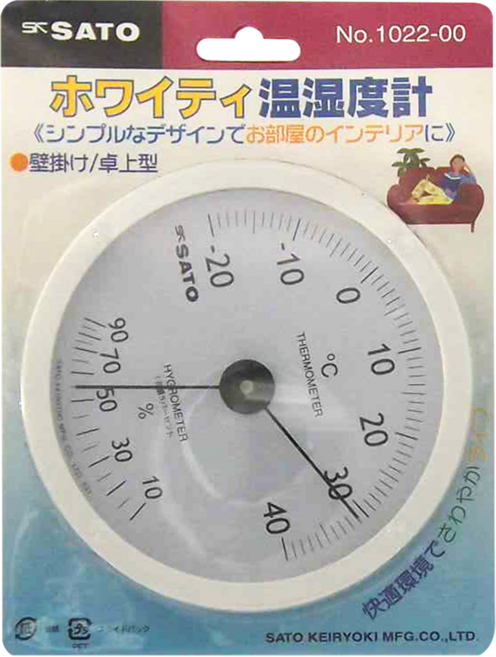 SK SATO 佐藤計量器 溫濕度計 壁掛式 直徑130 x 30mm, 白色, 1個