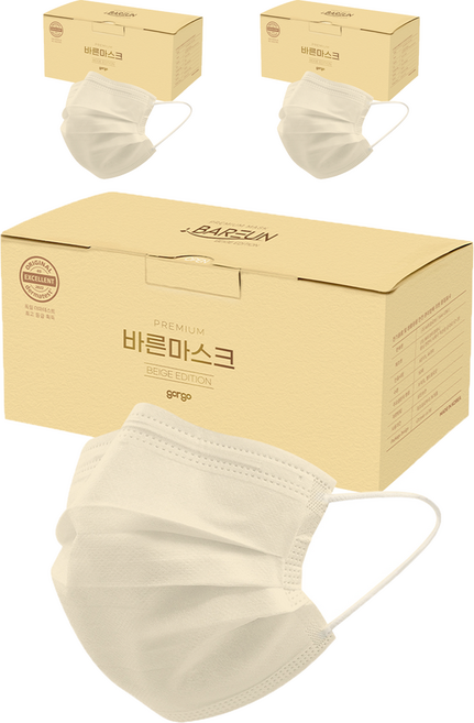 고르고 바른 마스크 대형 성인용, 50매입, 3개, 연베이지