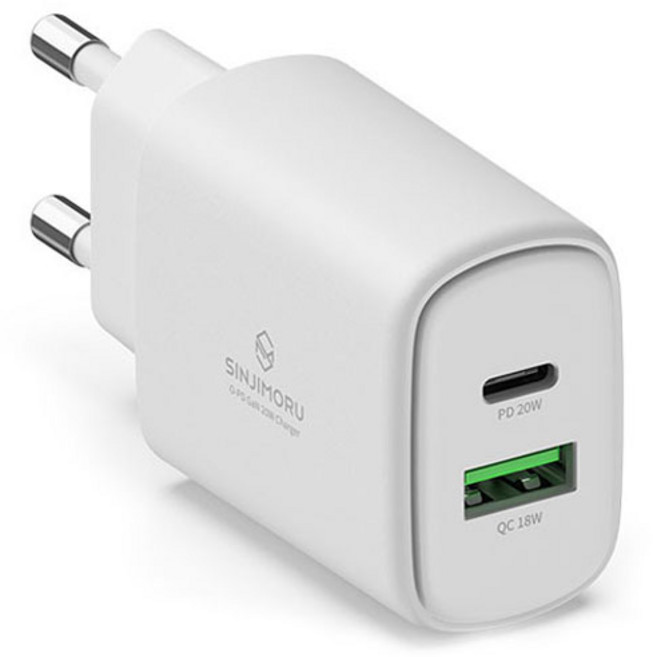 신지모루 오피디 20W 듀얼포트 GaN PPS 고속 PD 충전기 아이폰 C타입 호환, 화이트, 1개