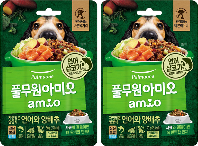 풀무원아미오 전연령 강아지 자연담은 영양식 습식사료, 연어+양배추, 50g, 2개